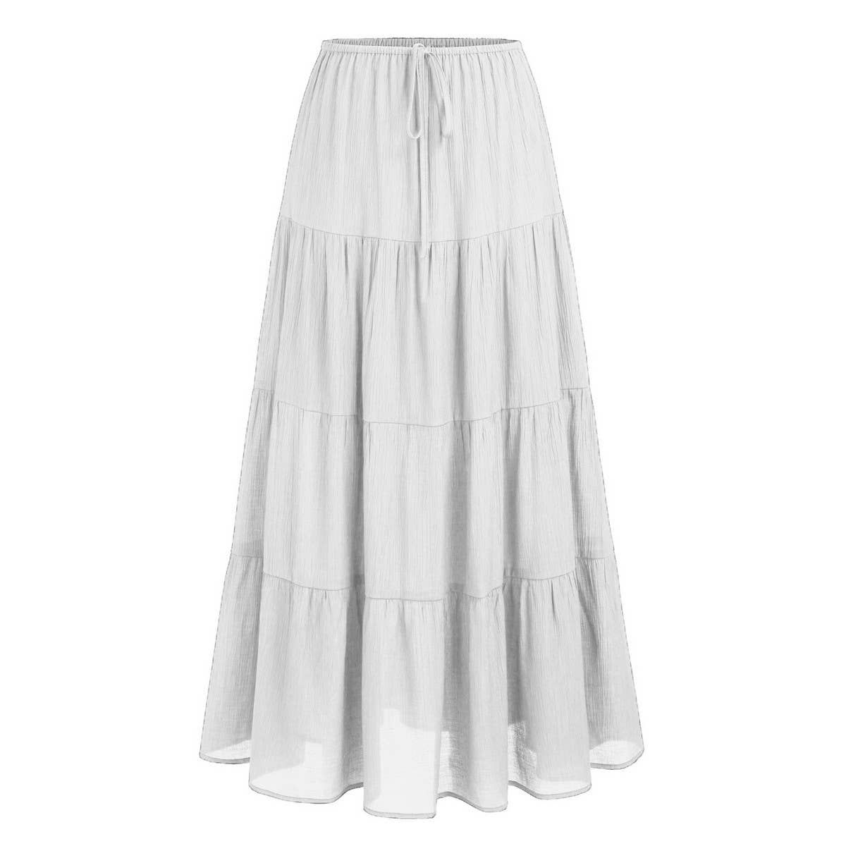 COTTON SKIRT HIGH WAIST ELASTIC TIE LONG SKIRT_CWAB4806