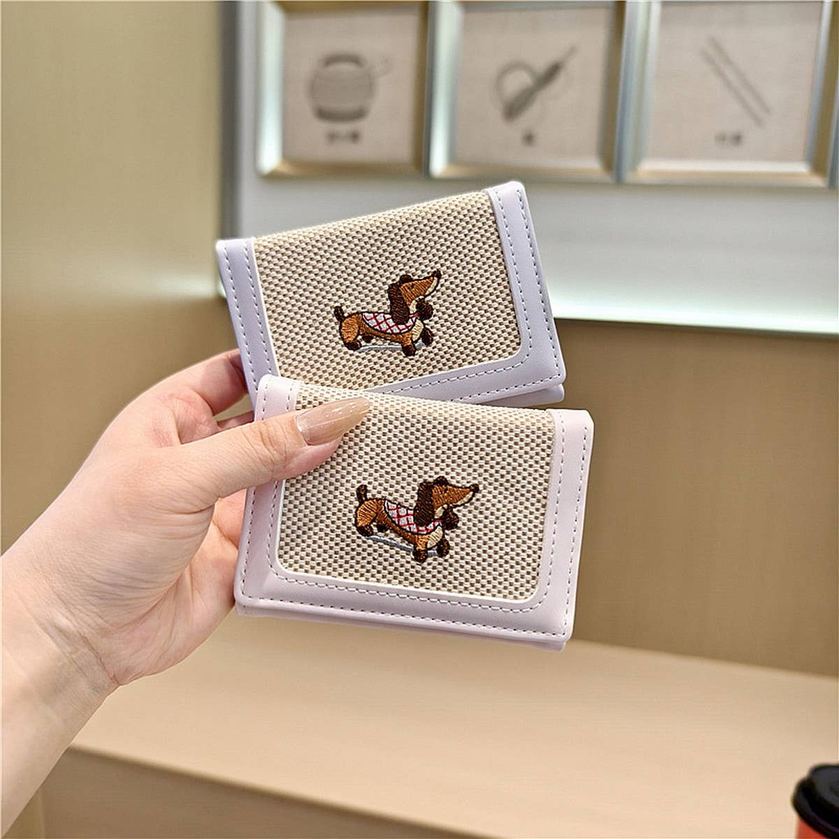 Cute Embroidered Dachshund Tricolor Trifold Wallet_Cwab06209