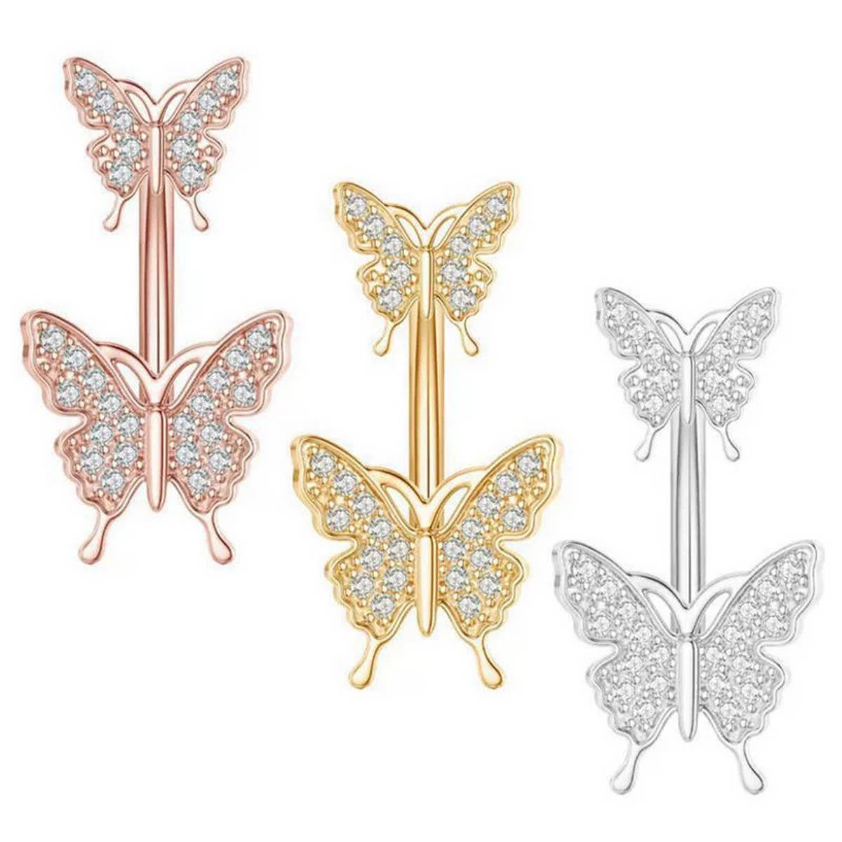 DOUBLE BUTTERFLY CZ BELLY RING HYPOALLERGENIC_CWMM9247