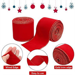 Cwmm10195_Red Velvet Christmas Ribbon With Gold Edge
