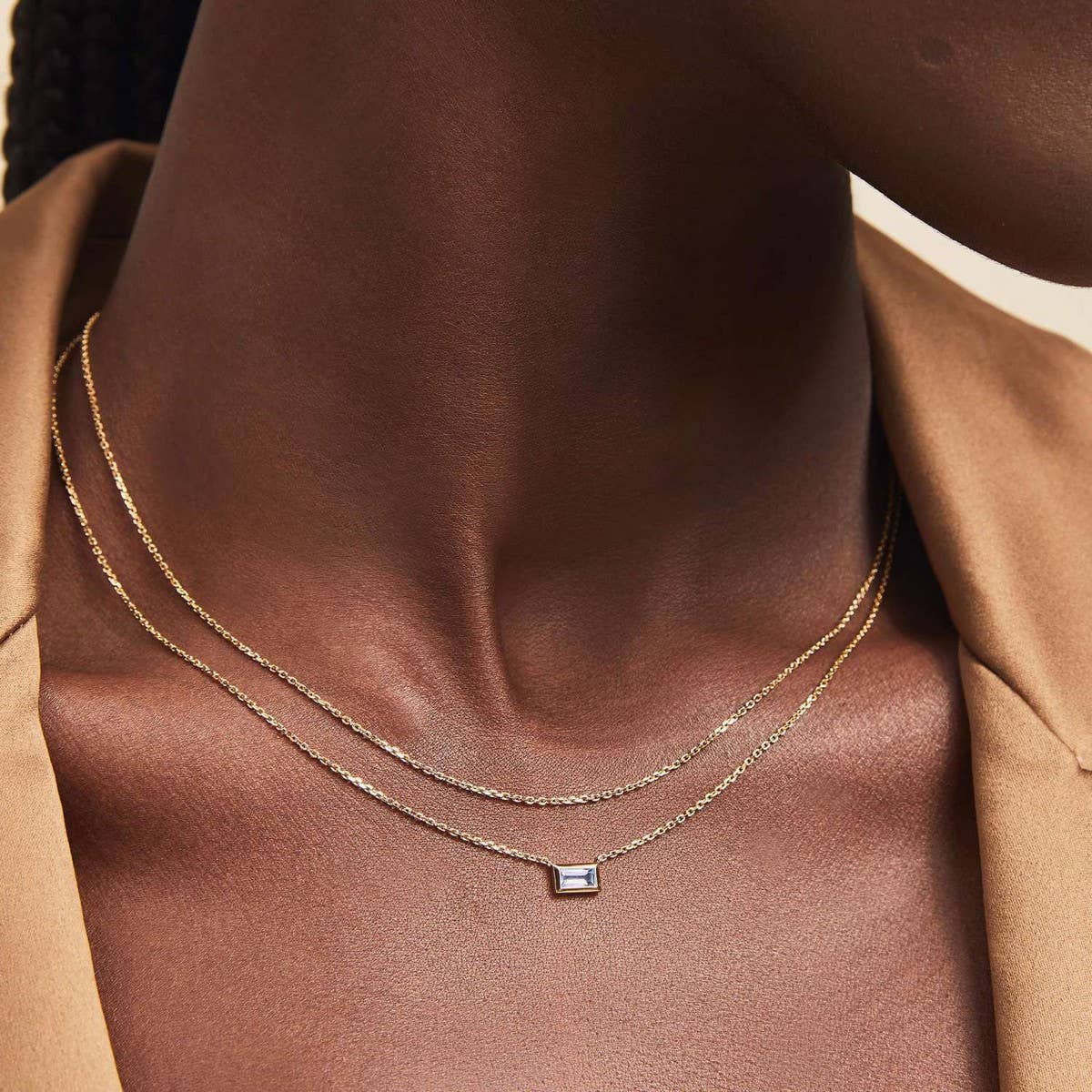 SIMPLE DOUBLE LAYER CUBE ZIRCON NECKLACE_CWMM5665