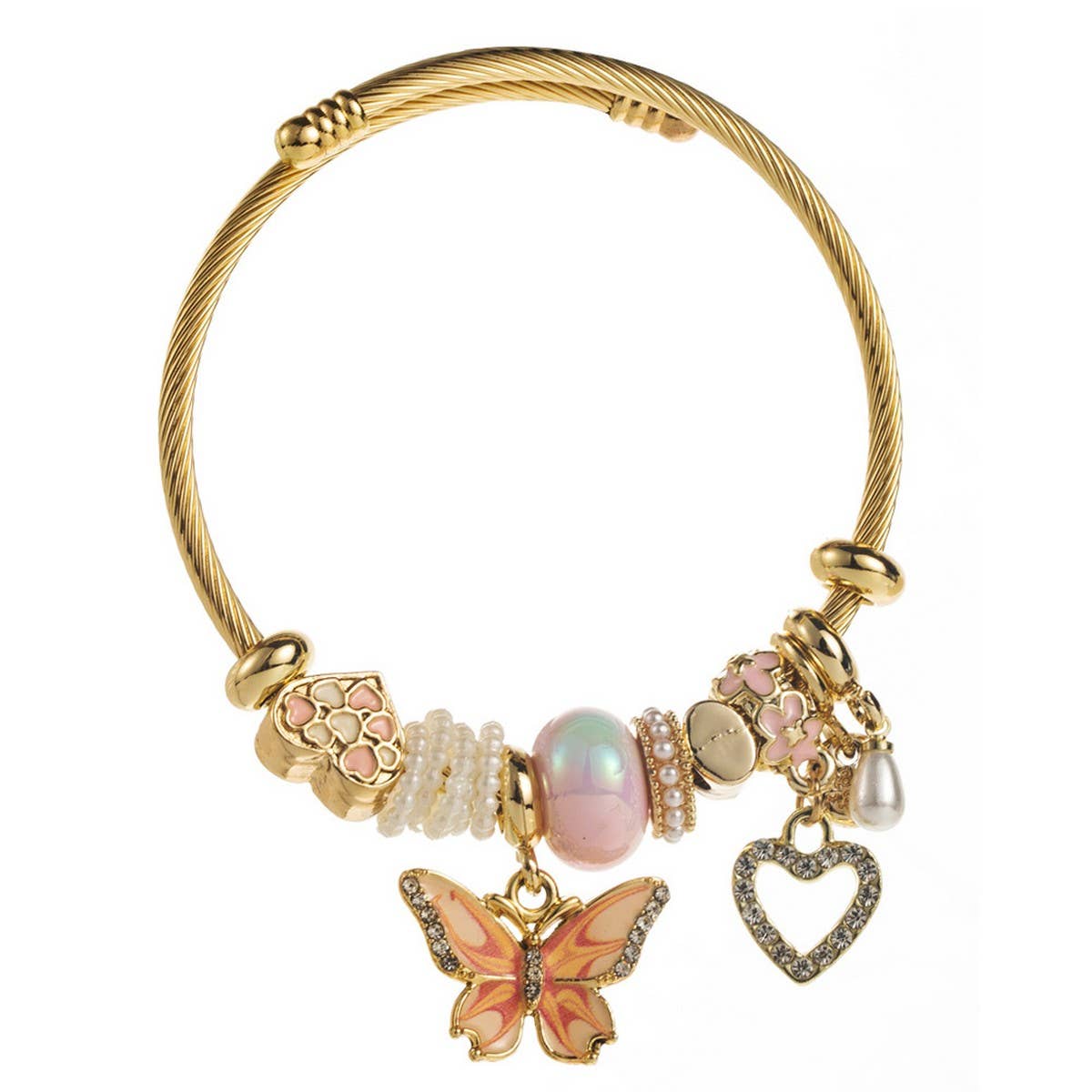 Trendy Stainless Steel Butterfly Heart Bracelet_Cwmm8505