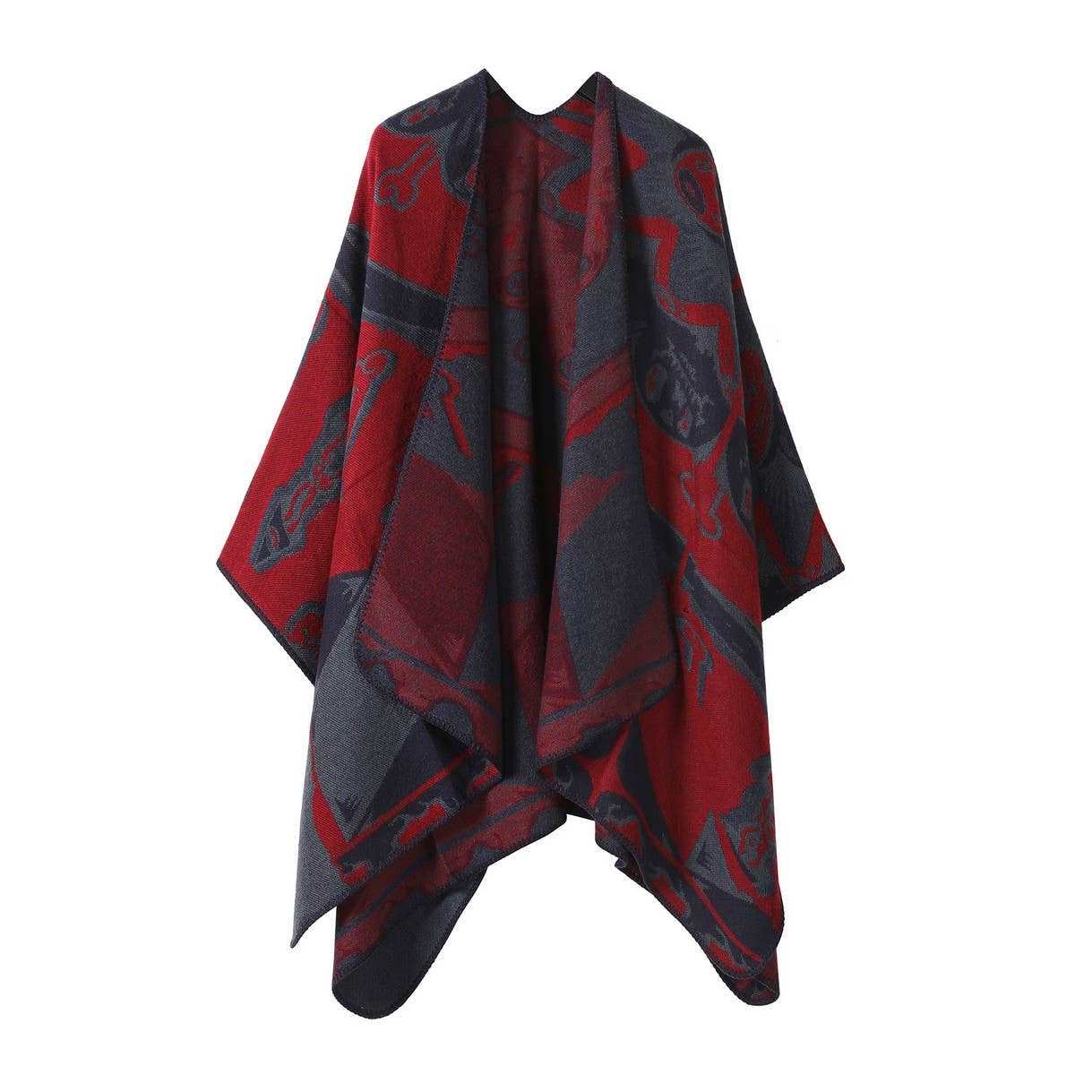 RETRO CARTOON STYLE KNITTED CAPE WARM SHAWL_CWASC2249