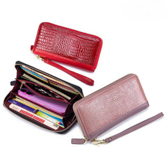 Womens Croc Leather Long Wallet Large Clutch_Cuab00402