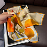 SILK RIBBON SCARF ORANGE FLORAL LONG NECK WRAP_CWASC0550
