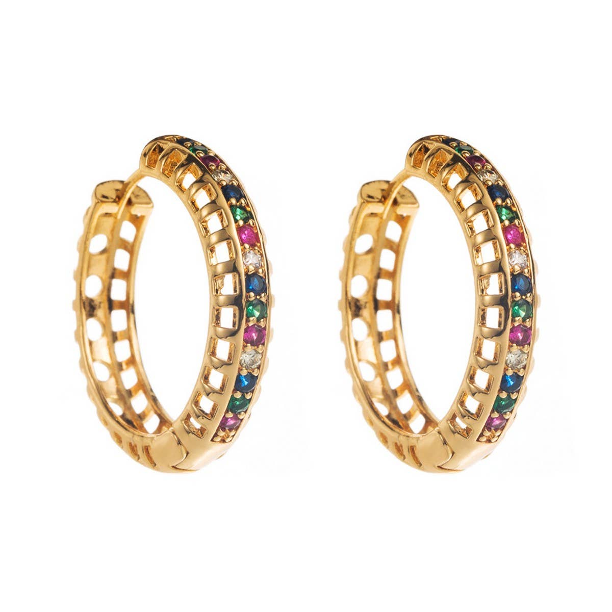 SPARKLING HOOP EARRINGS GOLD TONE LUXURY STYLE_CWMM8533