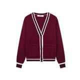 V-Neck Color Contrast Casual Fashion Knit Jacket