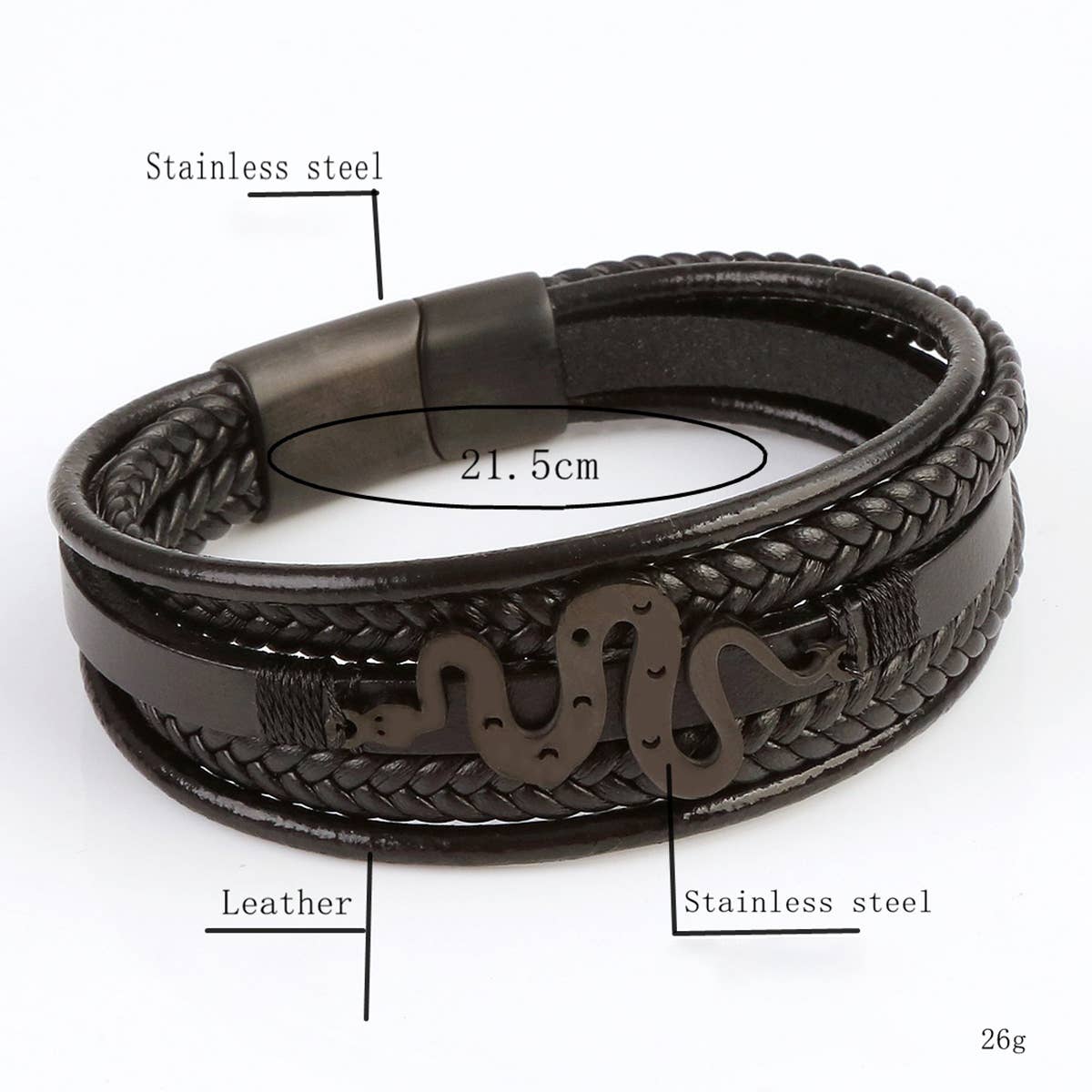 LEATHER HANDWOVEN MAGNET CLASP BRACELET_CWAJE1467