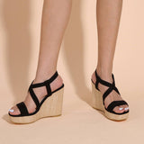 SOLID COLOR SQUARE TOE CROSS STRAP HIGH HEELS_CWSHS0645