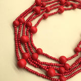 Wooden Beads Multi-Layered Red Beaded Necklace_Cwmm4970