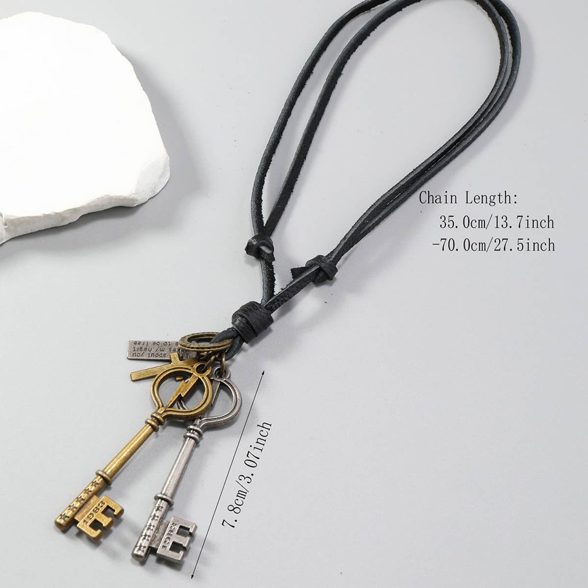 CREATIVE DOUBLE KEY PENDANT COWHIDE NECKLACE_CWMM4593