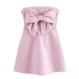BOWKNOT STRAPLESS MINI DRESS FRENCH CASUAL CHIC_CWDMD5804