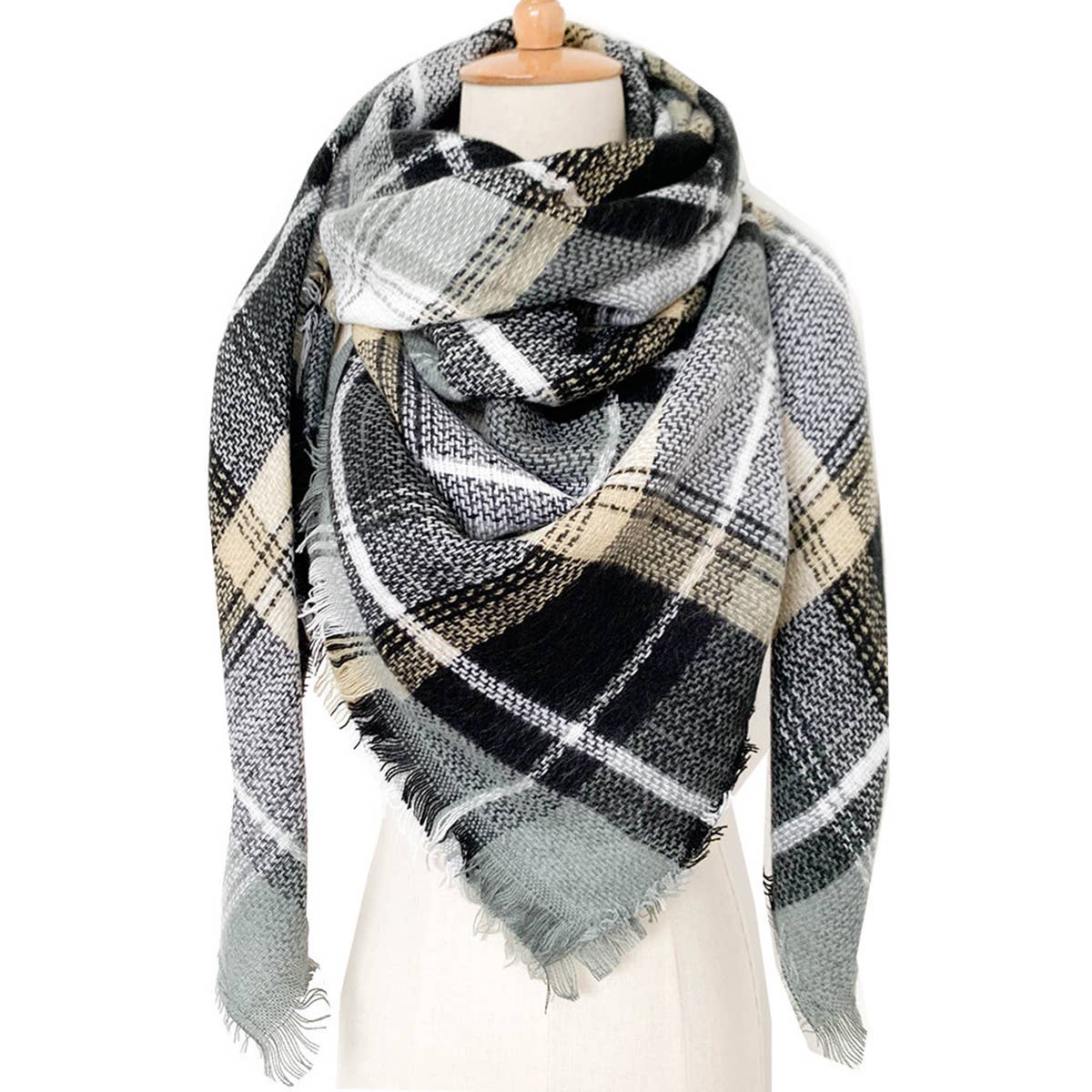 SOFT CHUNKY CHECKED GIANT SCARVES SHAWL CAPE_CWASC0107