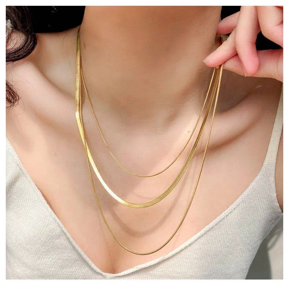 SNAKE CHAIN COMBINATION MULTI LAYERED NECKLACE_CWMM3621