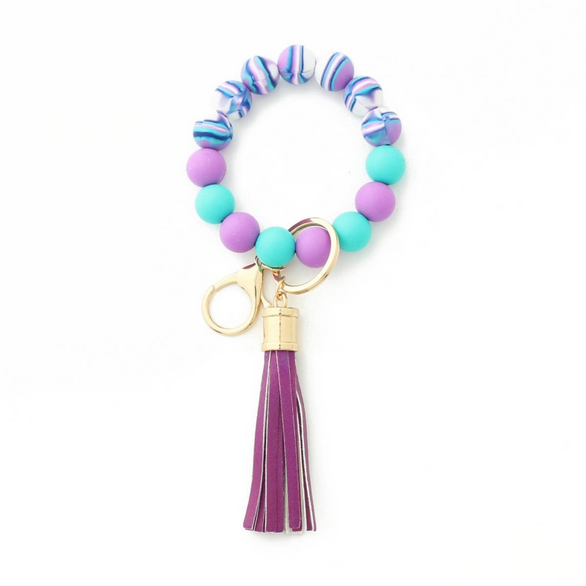 COLORFUL SILICONE BEAD BRACELET WITH WOOD KEYCHAIN_CWAB5108