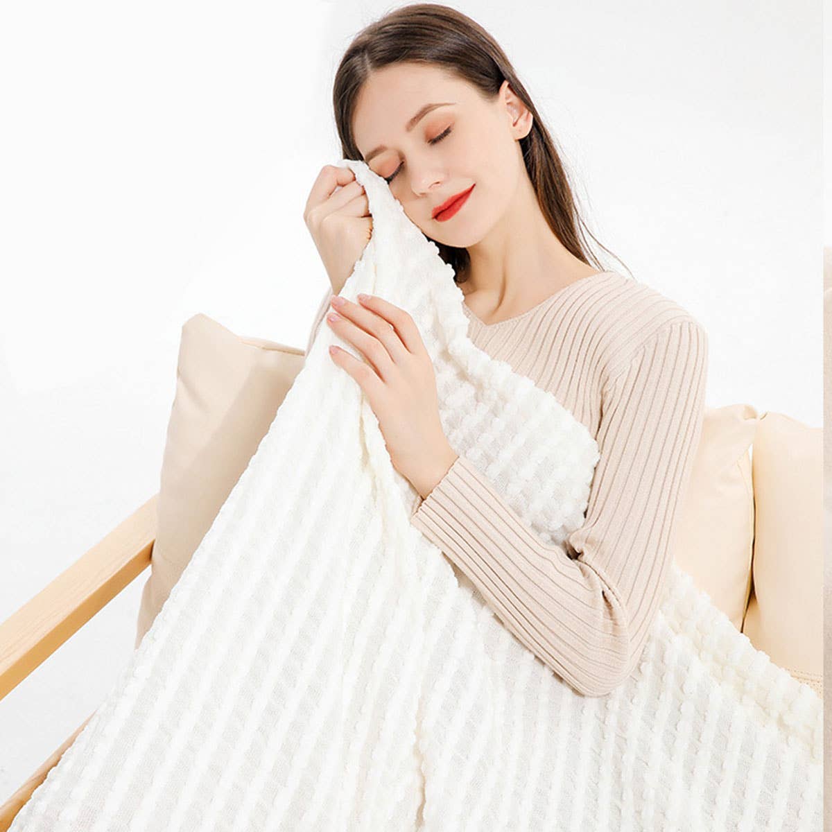 LIGHTWEIGHT COZY BRAIDED STRIPED THROW_CWMM0205