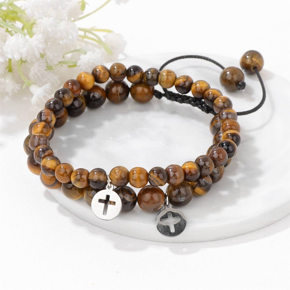 CROSS TIGER EYE DOUBLE LAYER BRACELET_CWAJE2108