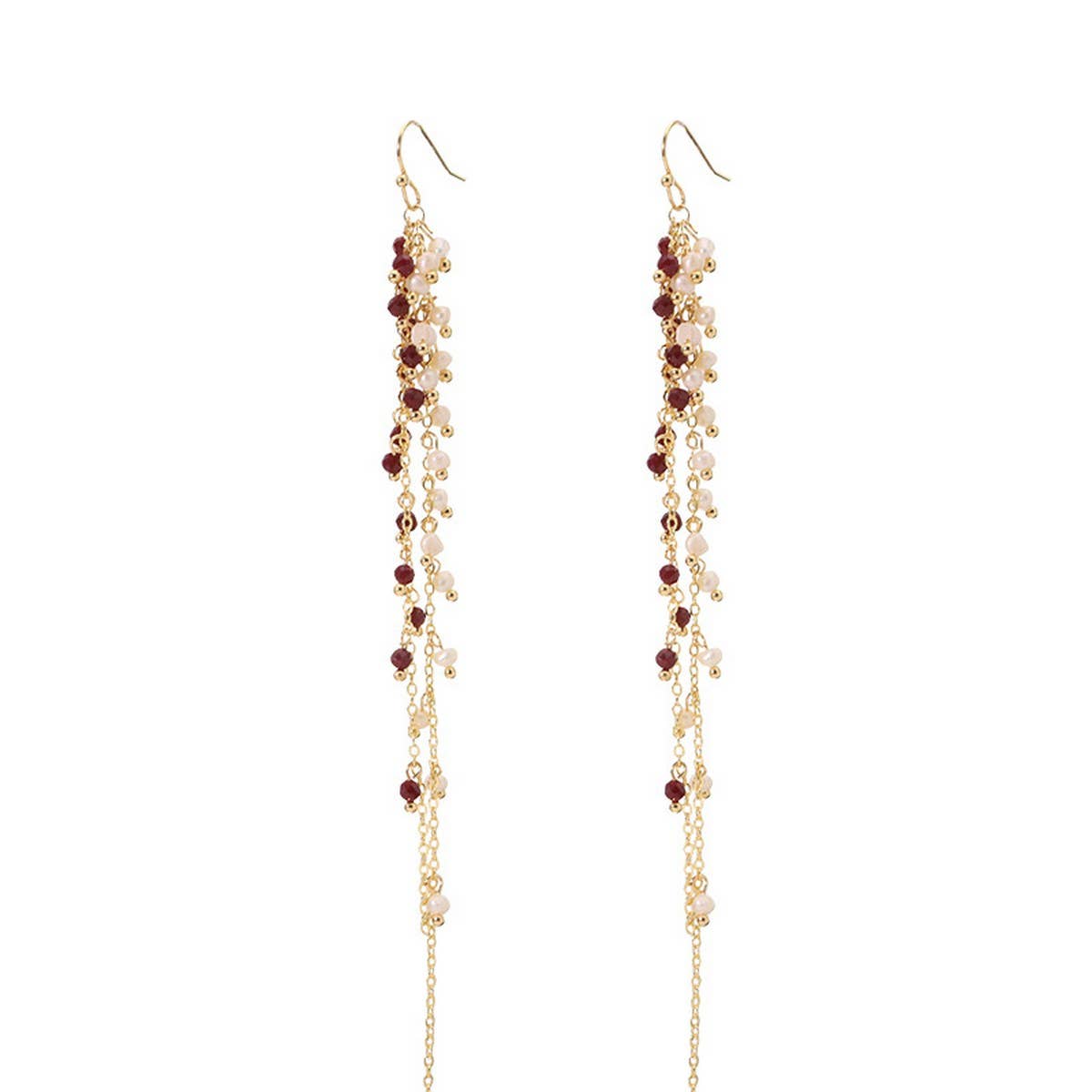 Womens Natural Pearl Tassel Long Earrings