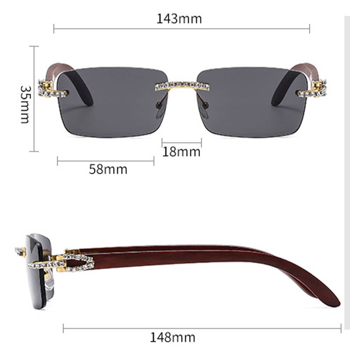 RHINESTONE FRAMELESS SQUARE SUNGLASSES FOR WOMEN_CWASG1159