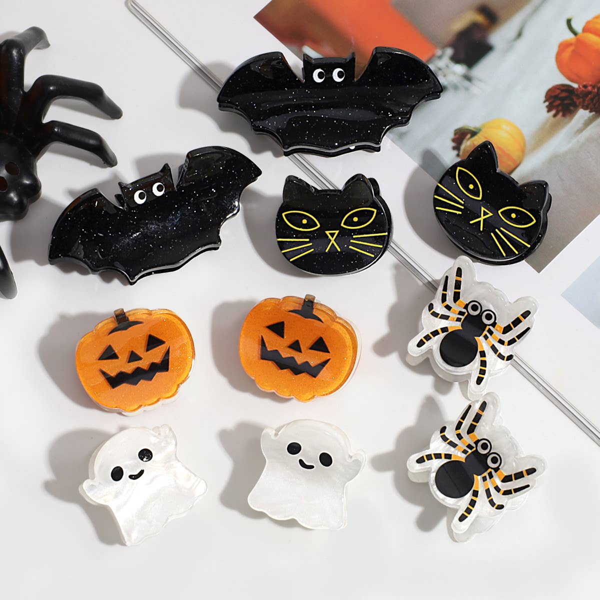 HALLOWEEN MINI HAIR CLAW SET BAT GHOST PUMPKIN_CWAHA2255