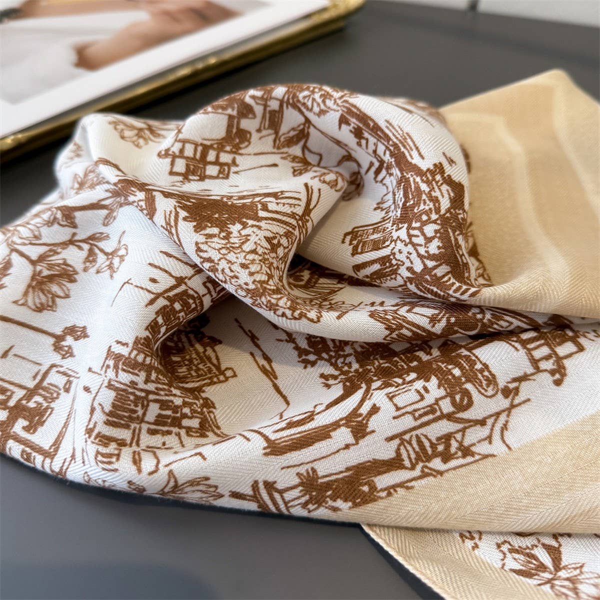 Cityscape Herringbone Faux Silk Square Scarf_Cwasc03437