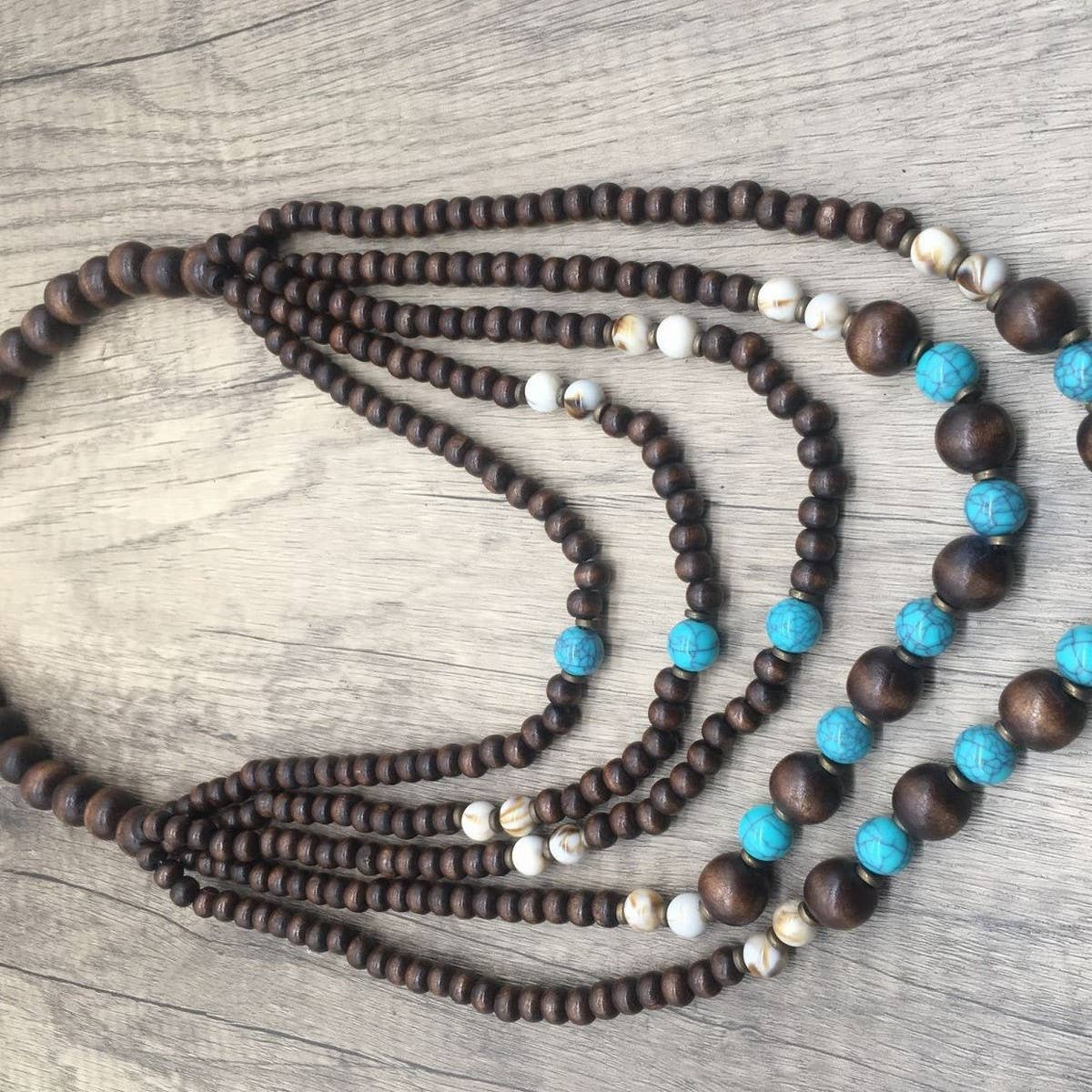 BOHEMIAN WOOD BEAD IMITATION TURQUOISE NECKLACE_CWMM4862