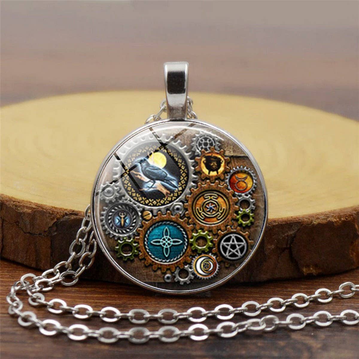 STEAMPUNK MECHANICAL TIME GEM NECKLACE JEWELRY_CWAJE0699