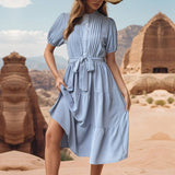Stand Collar Pleated Dress