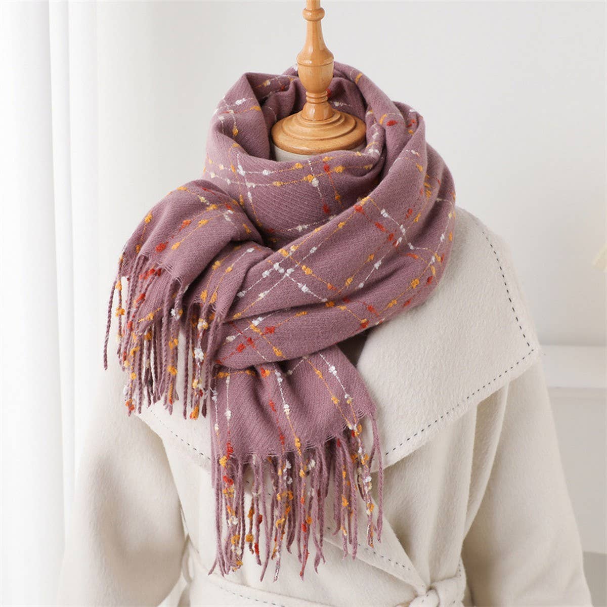 LIGHTWEIGHT KOREAN STYLE FRINGE WINTER SCARF WRAP_CWASC2780