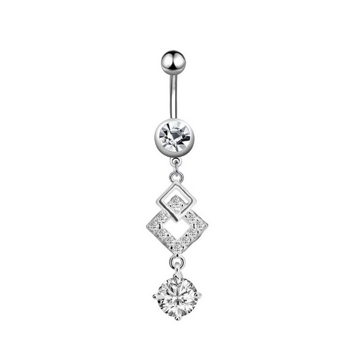 RHOMBUS CZ BELLY BUTTON RING PIERCING JEWELRY_CWMM9374