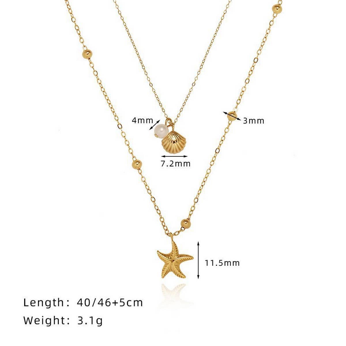 SUMMER DOUBLE STARFISH SHELL NECKLACE_CWMM5549
