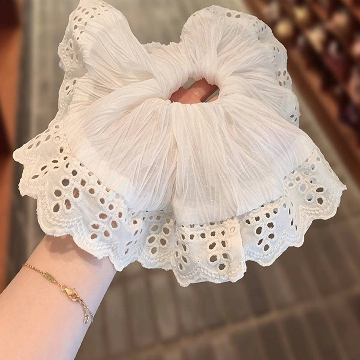 Lace Hollow Hair Scrunchie Elegant Ponytail Tie_Cwaha07561