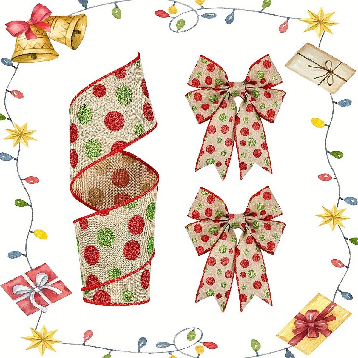Cwmm10200_Polka Dot Ribbon Set Diy Gift Wrap Bows 4 Styles