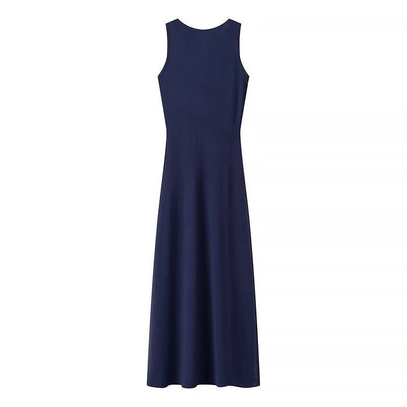 Solid Color Pendant Single-Breasted Sweater Dress