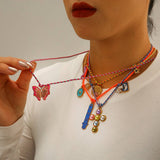 COLORFUL ROPE NECKLACE WITH BUTTERFLY CHARM_CWMM8805