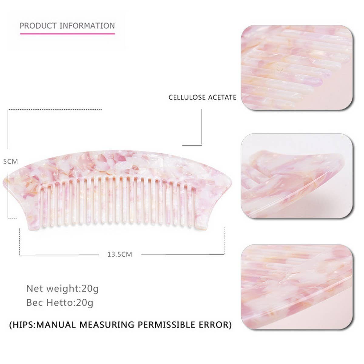 ACETATE SHEET SEMI CIRCULAR 4MM ANTI TANGLE COMB_CWAHA4183
