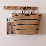 NEW STRIPED TOTE STRAW BAG WOVEN BAG_CWAB1889