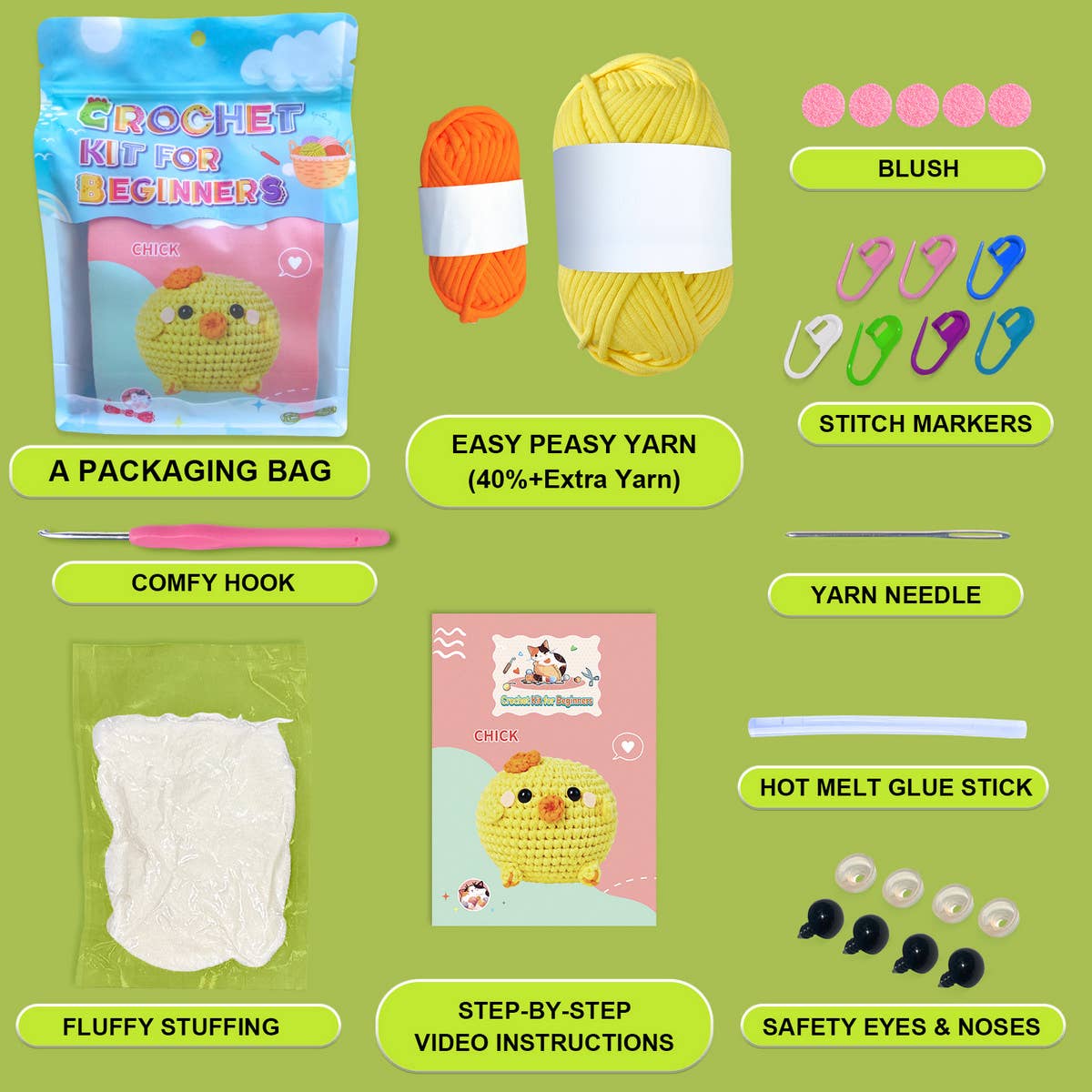 HANDMADE CHICKEN DOLL CROCHET MATERIAL KIT_CWMM1865