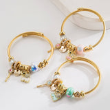 Trendy Elephant Key Letter Beaded Steel Bracelet_Cwmm8567