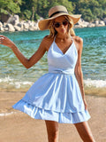 V-Neck Waist Slimming Design Halter Hemline Dress