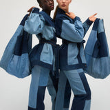 SPLICED WASHE LARGE CAPACITY DENIM BAG SHOPPING BAG_CWAB1934
