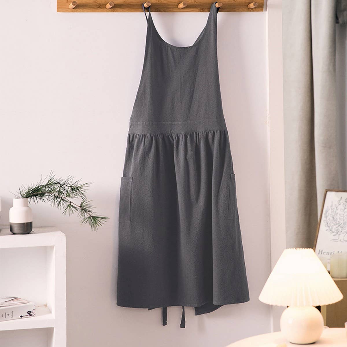 Cwmm1832_Cotton Linen Household Kitchen Apron Work Apron