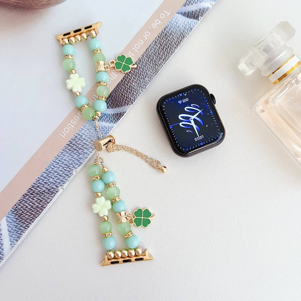 APPLE WATCH9 1 FOUR LEAF CLOVER CATS EYE BEADSTRAP_CWWW0063