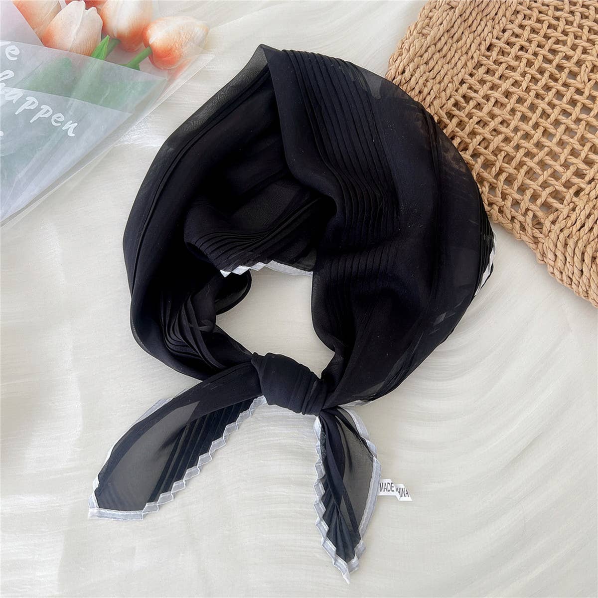60CM PLEATED SHEER SQUARE SCARF FOR WOMEN_CWASC0849