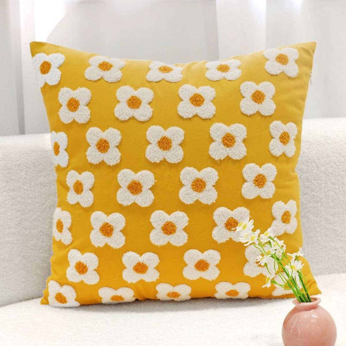 Yello Floral Embroidered Pillowver For Sofa/Bed_Cwmm7694