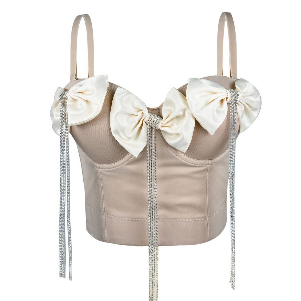 EXQUISITE RHINESTONE TASSEL BOW HERRINGBONE BRA_CWMM4152