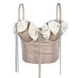 EXQUISITE RHINESTONE TASSEL BOW HERRINGBONE BRA_CWMM4152