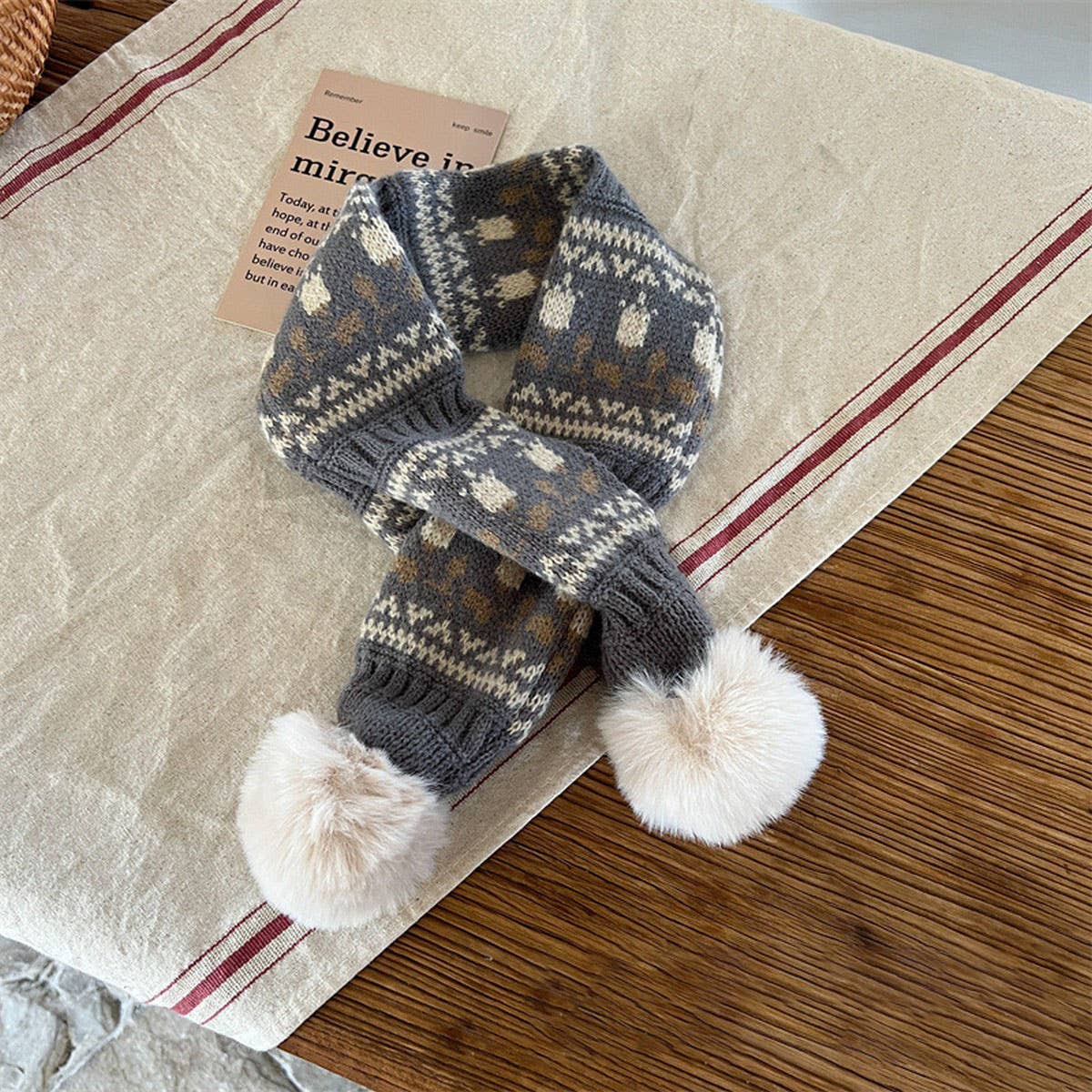 CUTE DOUBLE BALL WARM CHILDRENS KNITTED SCARF_CWASC2104