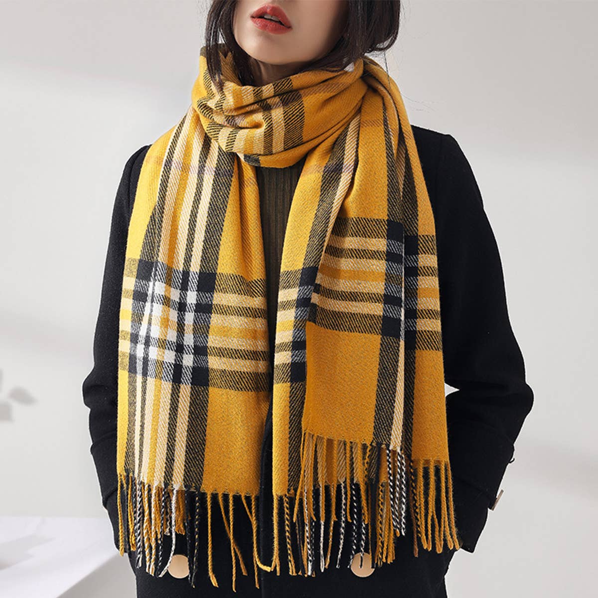 PLAID FAUX CASHMERE SCARF SWEET MID LENGTH WRAP_CWASC0190