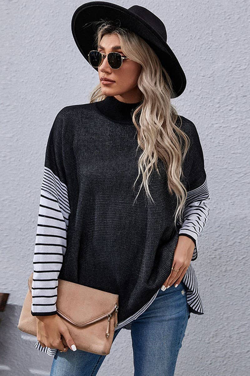 Women Striped Loose Pullover Sweater_Cwoswl1507